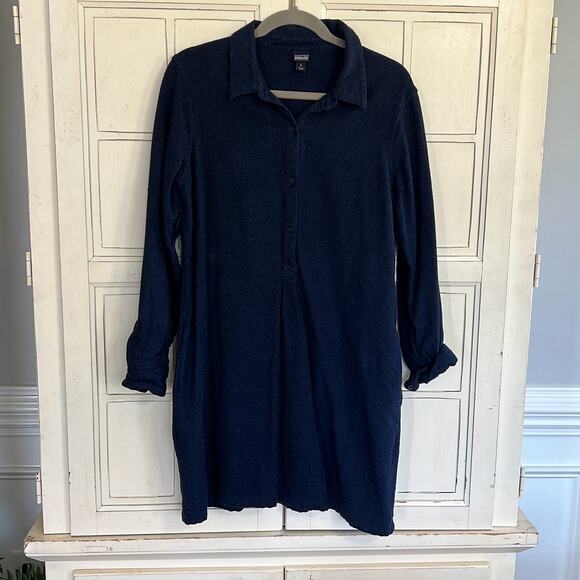 Patagonia womens size small navy blue flannel shirt dress with pockets - Picture 1 of 3